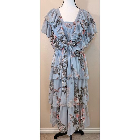 JessaKae Blue Floral Midi Dress L - Picture 1 of 5